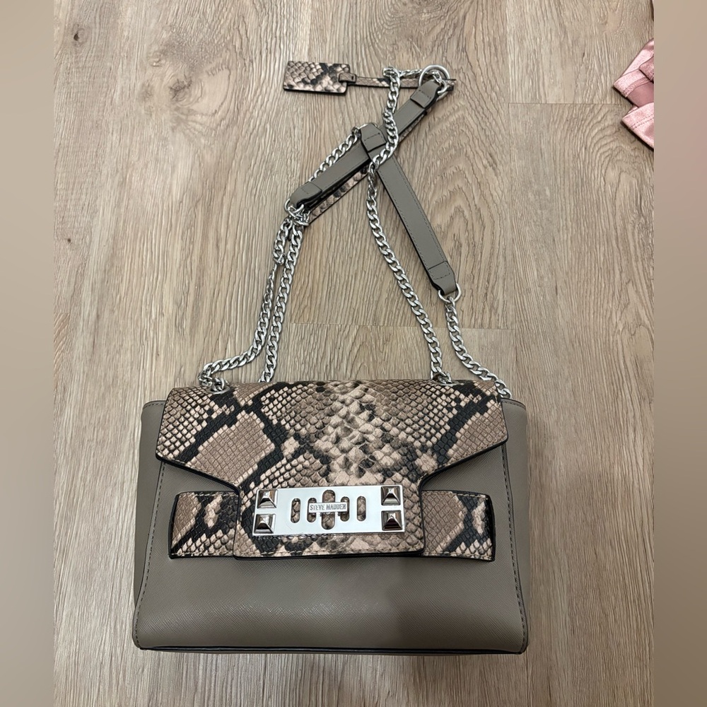 Steve Madden Taupe and Snake Print Shoulder Bag